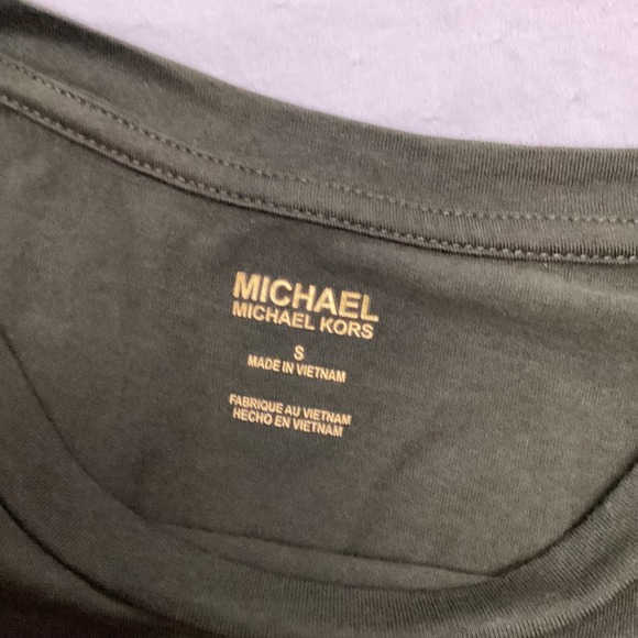 Michael Kors MK Logo Studded Olive Green Cotton Blend TShirt Womens Size S - Picture 6 of 7